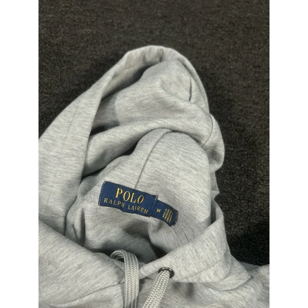 Polo Ralph Lauren Hoodie Men's Medium Gray Spellout Double Knit Pony Drawstrings